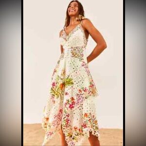 Farm Rio Delicate Forest Scarves Midi Dress